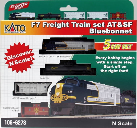 NEW Kato 106-6273 N Scale F7 ATSF F7A Train Freight Hopper Tank Car Caboose Set 