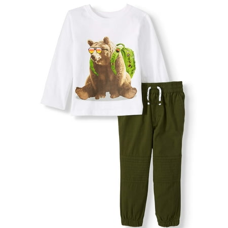 Garanimals Long Sleeve Graphic T Shirt & Woven Joggers, 2pc Outfit Set (Toddler Boys)