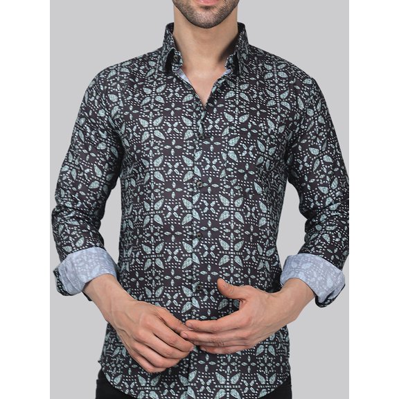 Vintage Men's Printed Full Sleeve Casual Linen Shirt
