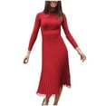 thumbnail image 1 of Robe Plissée pour Femmes Mode Femmes Robe Tricotée Unie Manches Longues Robe Plissée de Base, 1 of 8