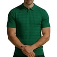 thumbnail image 3 of Men's Knit Cable Knit Textured Short Sleeve Collared Polo Shirt, Casual Slim Fit Top, Breathable Knitwear for Smart Casual Style and Everyday Wear Green M, 3 of 4