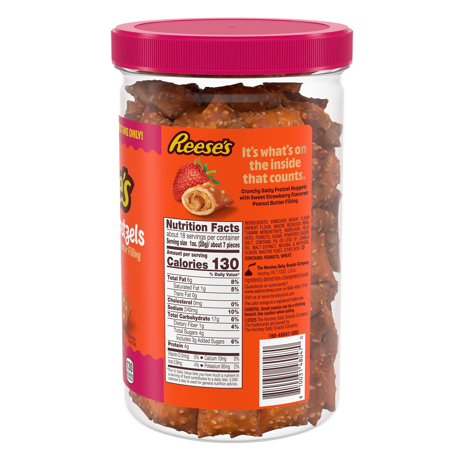 Reese's Pb&J Strawberry Flavored Peanut Butter Filled Pretzels, Plastic Jar 18 Oz