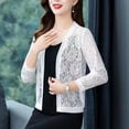 thumbnail image 4 of Joernso Women Lace Cardigan Open Front 3/4 Sleeves Flower Pattern Solid Color Sheer Sun Protection Breathable Ladies Summer Short Top Cover Up Streetwear, 4 of 8