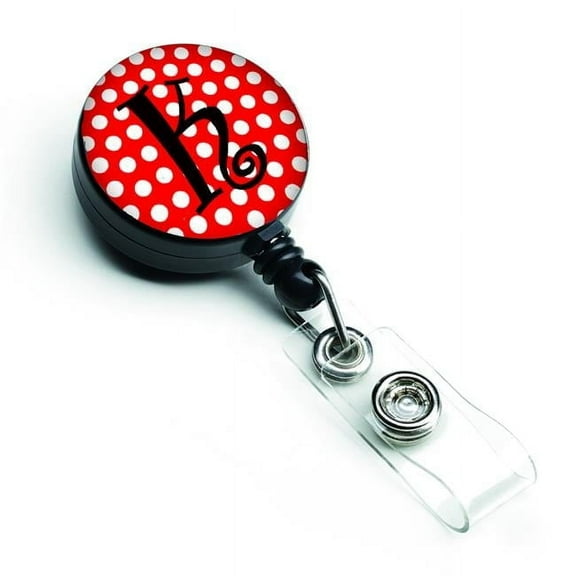 Carolines Treasures CJ1012-KBR Letter K Initial Monogram Red & Black Polka Dots Retractable Badge Reel
