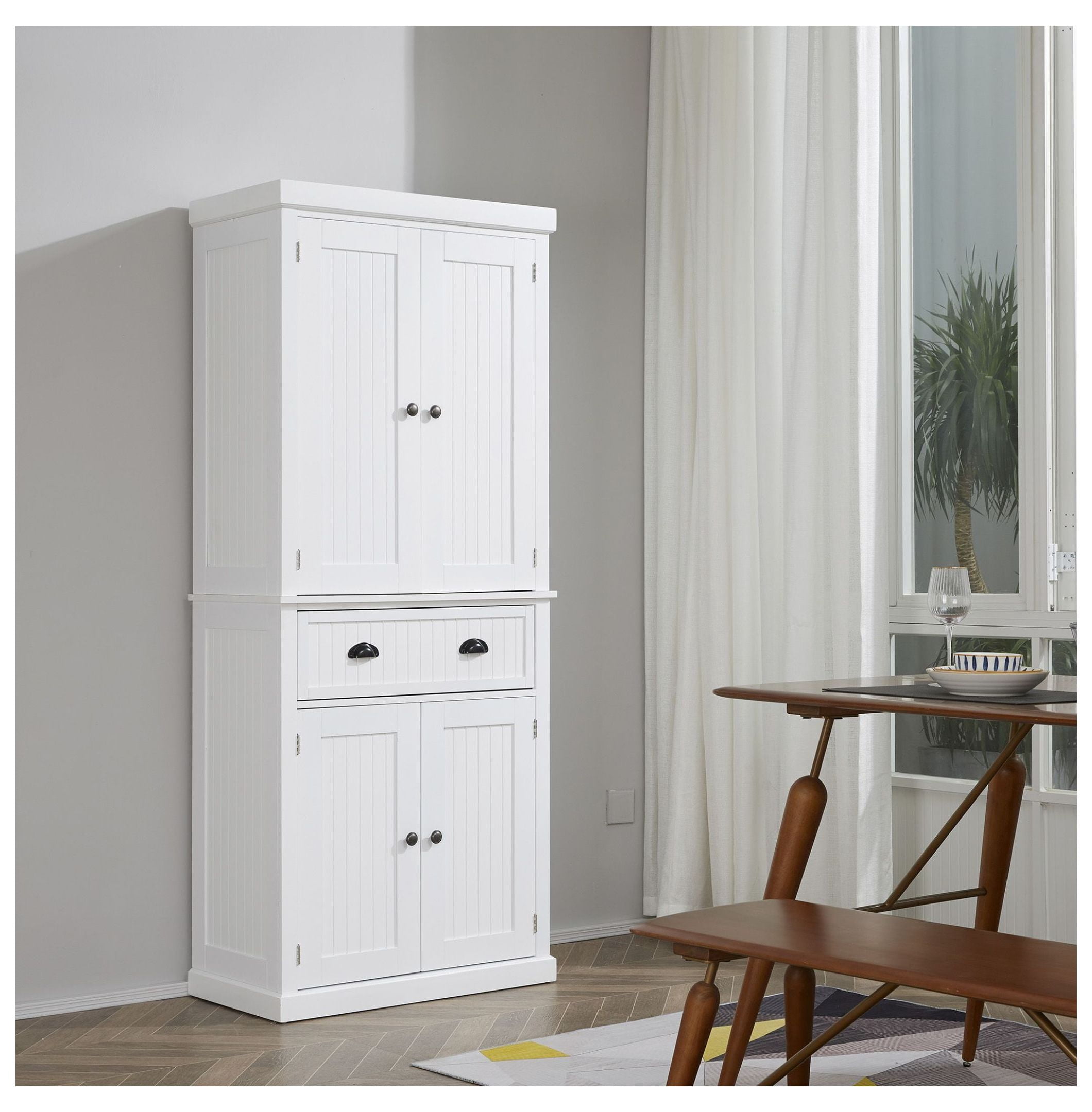 Kitchen Pantry Cabinet, 72" Freestanding Storage Cupboard with Drawer & Adjustable Shelves - White
