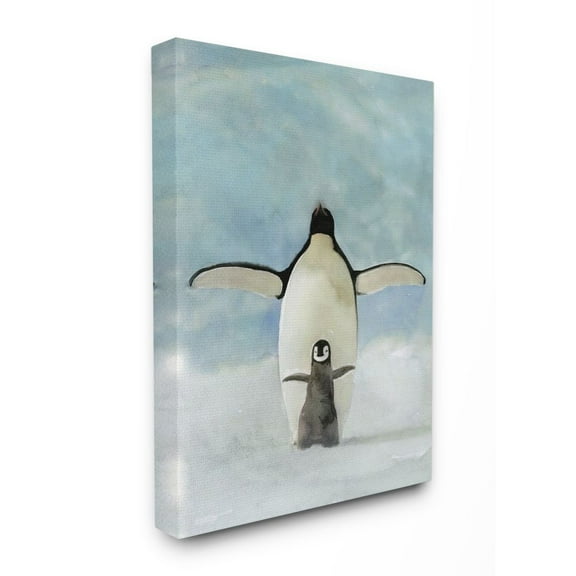 Stupell Home Décor Penguin Family Blue Watercolor Animal Painting Canvas Wall Art by Stellar Studio