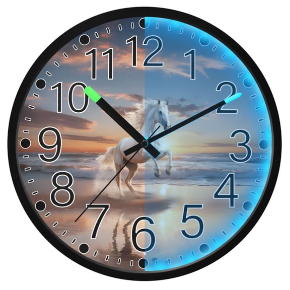 Ryvnso Horse on Beach 12 Inch Night Light Wall Clock Silent Battery Operated Luminous Clocks