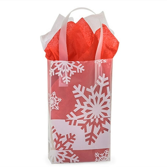 Snowflake Flurry Plastic Shopping Bags - Rose Size - 5.25in. X 3.25in. X 8.5in. - 25 Pieces (SFFR)