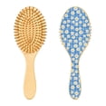 thumbnail image 7 of Natural Wooden Round Hair Brush - Wooden Cushion Massage Comb for Straight and Curly Hair, Promotes Scalp Blood Circulation,Blue Gingham, 7 of 7