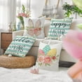 thumbnail image 4 of hofaaa Happy Easter Throw Pillow Covers 18x18 Set of 4 Hello Spring Bunny Eggs Stripes Home Decor for Couch G206-18, 4 of 6