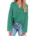 thumbnail image 4 of HSHDLDF Women's Oversized Sweaters Batwing Long Sleeve Loose V Neck Button Henley Tops Pullover Knit Jumper, 4 of 5
