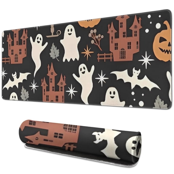 Long Mouse Pads for Desk,Halloween Ghosts Bats and Castles Desk Mats on Top Of Desks, Desk Mouse Pad Extra Large with 3mm Non-Slip Base and Stitched Edge for Gaming,Office,Work,Home 31.5"x11.8"