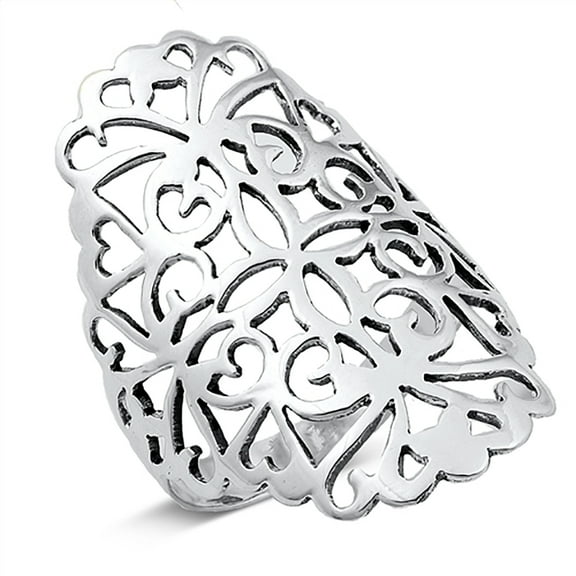 Sterling Silver Delicate Filigree Statement Ring Size 10