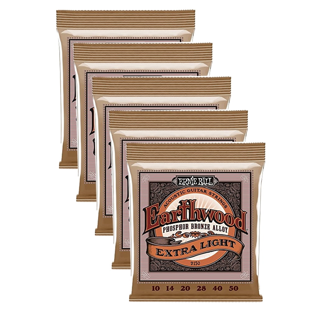 5 PACK Ernie Ball P02150 Earthwood Extra Light Phosphor Bronze Acoustic String Set, .010 - .050