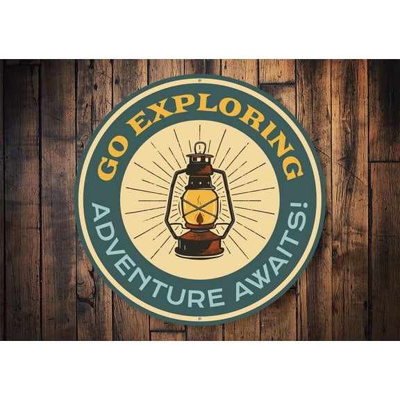 Go Exploring Novelty Decor, Metal Wall Sign - 12" Circle