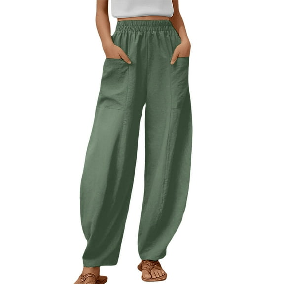 EDFBUYKRS Female Women Pants Casual Womens Dress Pants with Pockets Petite Womens Solid Color Casual Pants Trousers Elastic Waist Pockets Wide Leg Trousers S