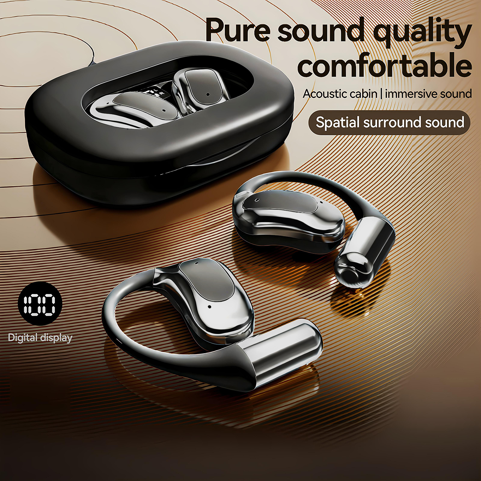 WUYUEGE Open Ear Earbuds Non-In-Ear Comfortable Earhook Wireless Earbuds With Bluetooth 5.4 ,48H Playtime, Bluetooth Headphones For Sport, TWaterproof Earphones