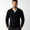 thumbnail image 4 of Vxararl Mens Cable Knit Sweaters Long Sleeve Polo Classic Casual Long Sleeve Collared V Neck Sweater Business Casual Work, Winter Clothing Sweater Mens V Neck Sweater Black 3xL, 4 of 6