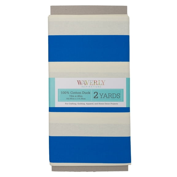 Waverly Inspirations 2 Yard Cut 100% Cotton Duck Print Fabric Stripe Blue, 45" Wide for Quilting & Sewing