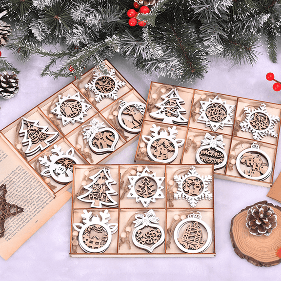 Christmas Ornaments Christmas Tree Ornament Set-36 PCs Wooden Hanging Indoor Decor for Winter New Year Christmas Party