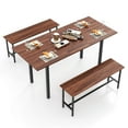 thumbnail image 1 of Costway 3 Piece Dining Table Set for 4-6  63"Kitchen Table with 2 Benches Metal Frame Walnut, 1 of 10