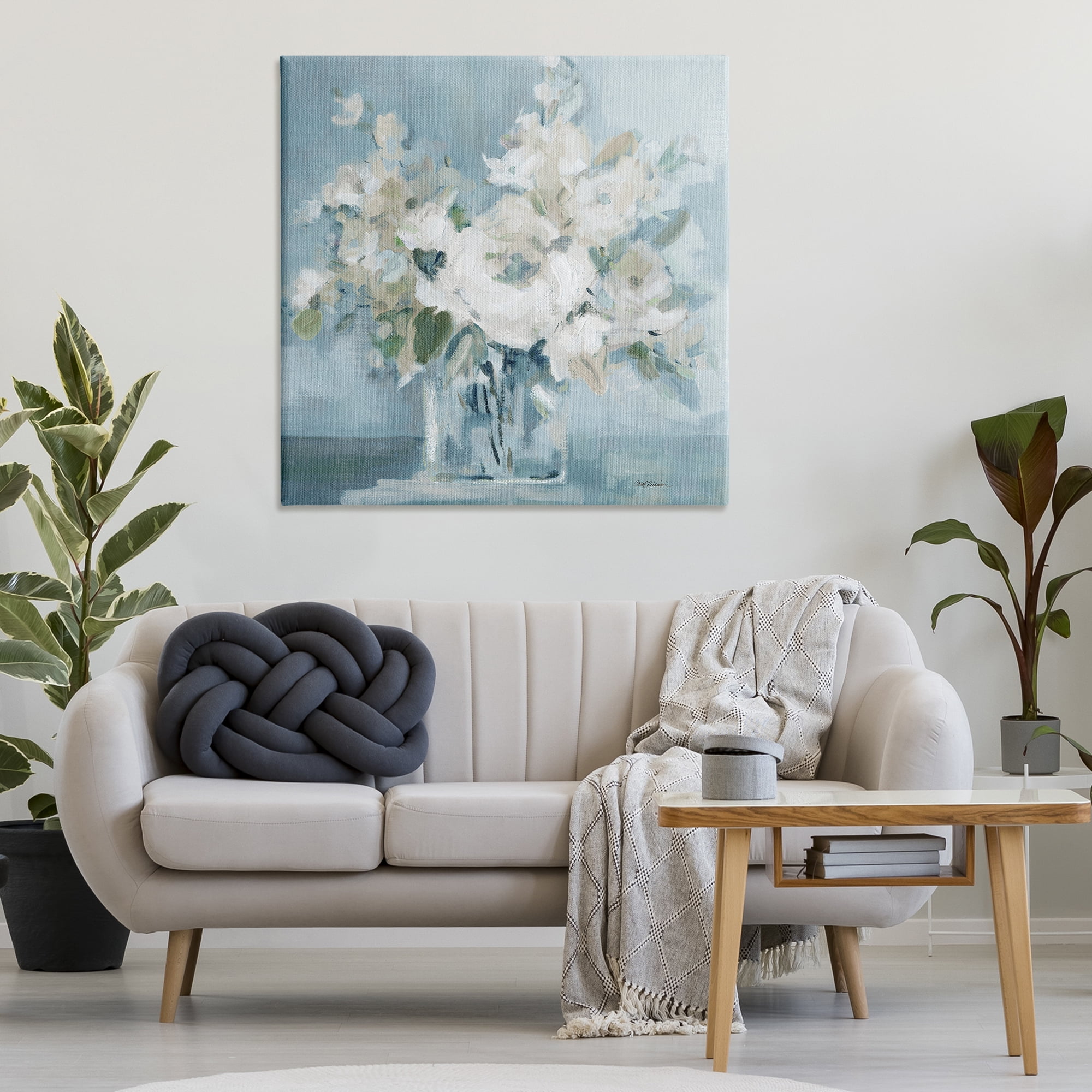 Stupell Industries Soft White Blossoms Vase Plants & Flowers Painting Wrapped Canvas Art Print Wall Art, 36 x 36