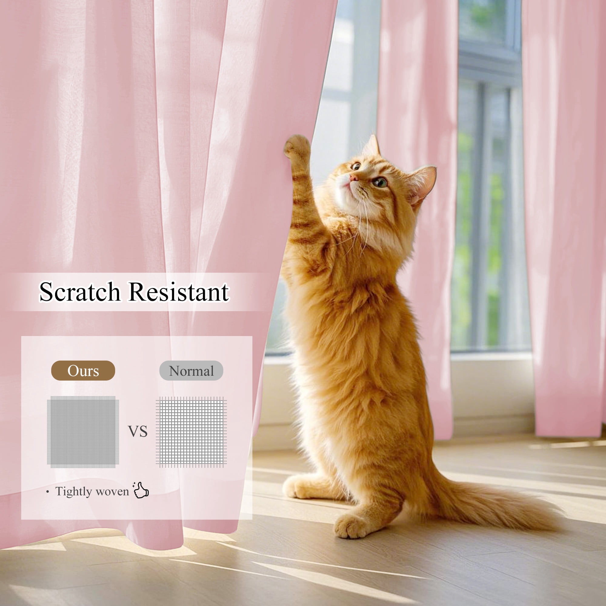 NICETOWN Privacy Sheer Curtains for Kitchen, Grommet Curtains Non-See-Through Light Filtering Window Drapes for Living Room, Baby Pink, 52"x72", 2 Panels