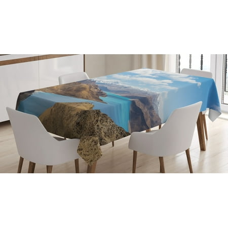 

Tibetan Tablecloth River with Snowy Mountains on Each Side Tranquil Environment Rectangular Table Cover for Dining Room Kitchen 60 X 84 Inches Pale Blue Pale Brown and White by Ambesonne