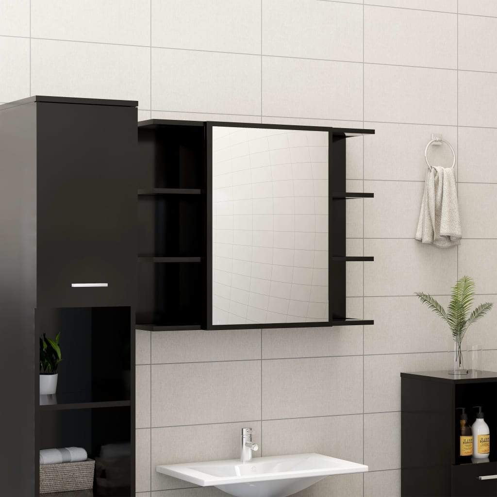vidaXL Bathroom Mirror Black 31.5"x8.1"x25.2" Chipboard