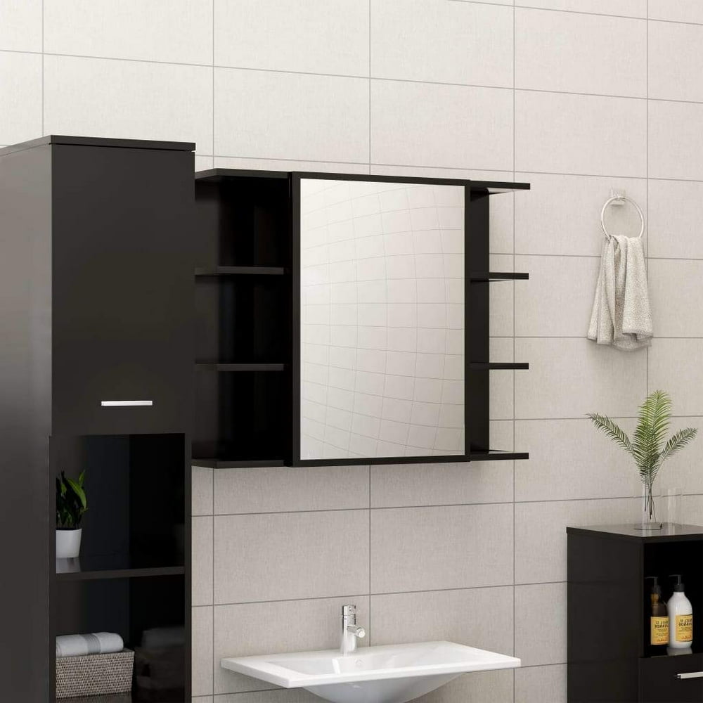 vidaXL Bathroom Mirror Black 31.5"x8.1"x25.2" Chipboard