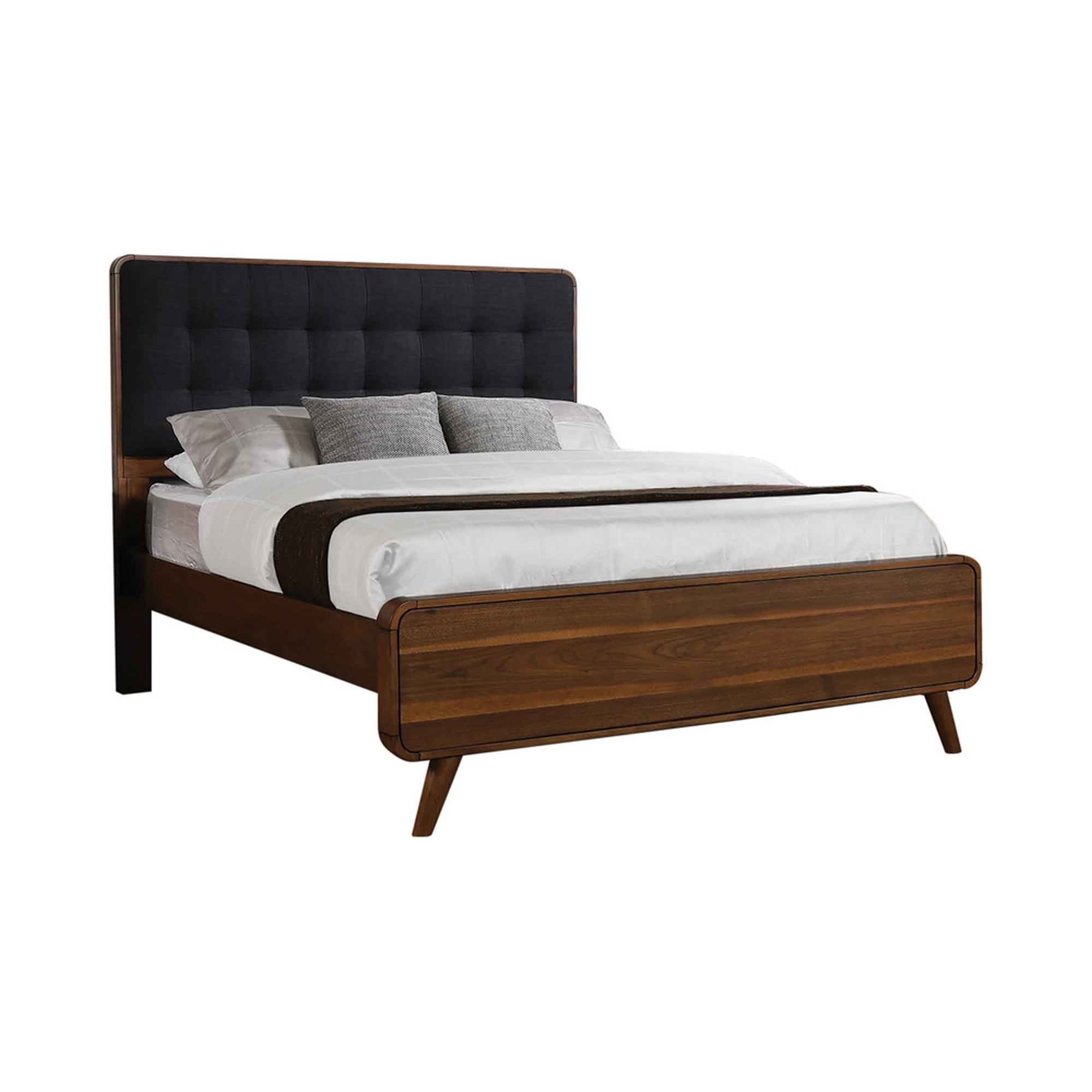 Platform Style Square Tufting Queen Bed with Rounded Corners,Brown and