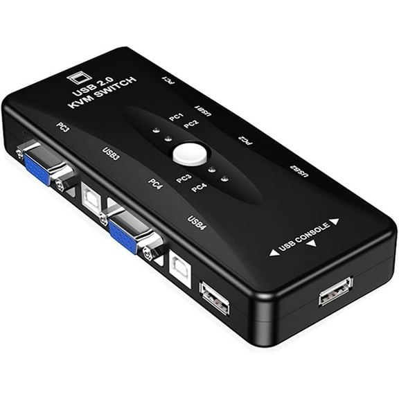 USB 2.0 VGA KVM Switch, 4 Ports VGA Splitter Switcher for 4 Computer Share 1 Monitor USB Keyboard Mouse Printer, Compatible with Windows, Mac, Linux