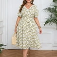 thumbnail image 6 of Plus Size Floral Midi Dress for Women V Neck Wrap Tie Waist A-Line Summer Casual Boho Short Sleeve Dresses, 6 of 6