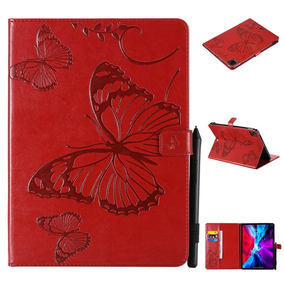 Dteck for iPad Pro 11 inch 4th Gen (2022)/3rd/2nd/1st Gen(2021/2020/2018),for iPad 10.9 Inch 2022/2020 iPad Air 5th/4th Embossed Butterfly PU Leather Folio Stand Case with Card Holders, Red