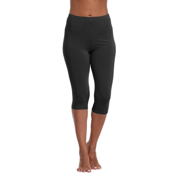Domzest Womens Capri Leggings Elastic High Waisted Tummy Control Yoga Pants Skinny Fit for Workout Black L