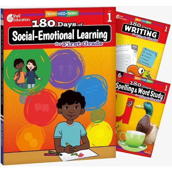 180 Days™: Social-Emotional Learning, Writing, & Spelling Grade 1: 3-Book Set