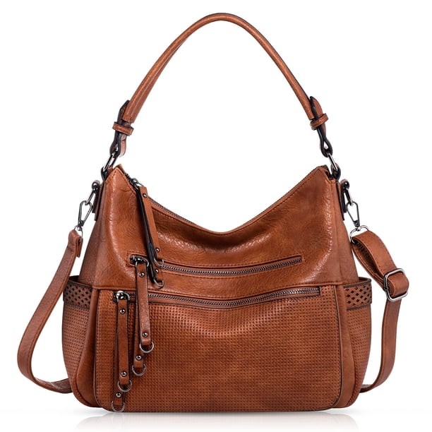 Bolso de hombro estilo hobo de piel sintética retro para mujer, estilo informal, color marrón