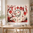 thumbnail image 5 of Red Lantern Landscape with Blossoms and Bridge, Warm Vintage Style for Lantern Decor Lovers, Landscape Wall Decor Lunar New Year Gift, Tapestry Wall Hanging for Bedroom and Dorm, 5 of 7