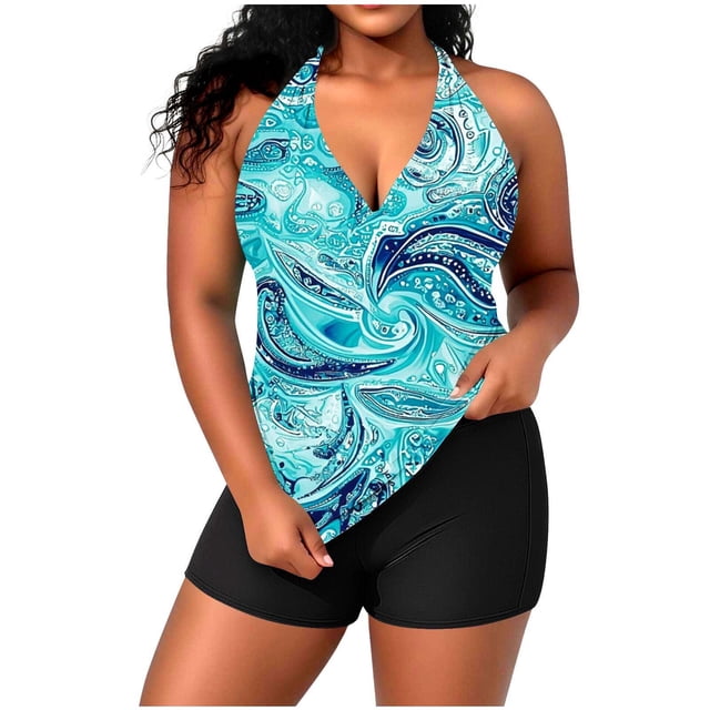 RXMEKW Plus Size Swim Top for Women with Built-In Bralette, Adjustable Straps and Split Back Design, Matching Bottoms Included, for Beach and Pool