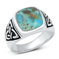 CHOOSE YOUR COLOR Celtic Signet Simulated Turquoise Ring .925 Sterling Silver Band Blue CZ Female Size 11