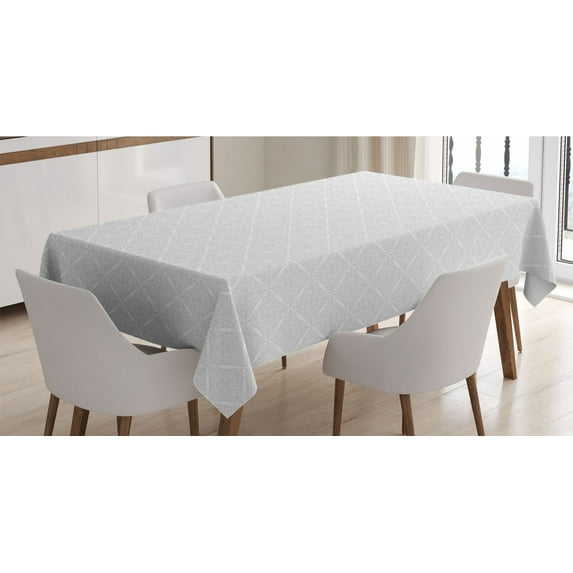 Oriental Tablecloth, Soft Grey Tones Repetitive Eastern Ornaments Floral Inspired Pattern, Rectangle Satin Table Cover Accent for Dining Room and Kitchen, 60" X 84", Pale Grey and White, by Ambesonne