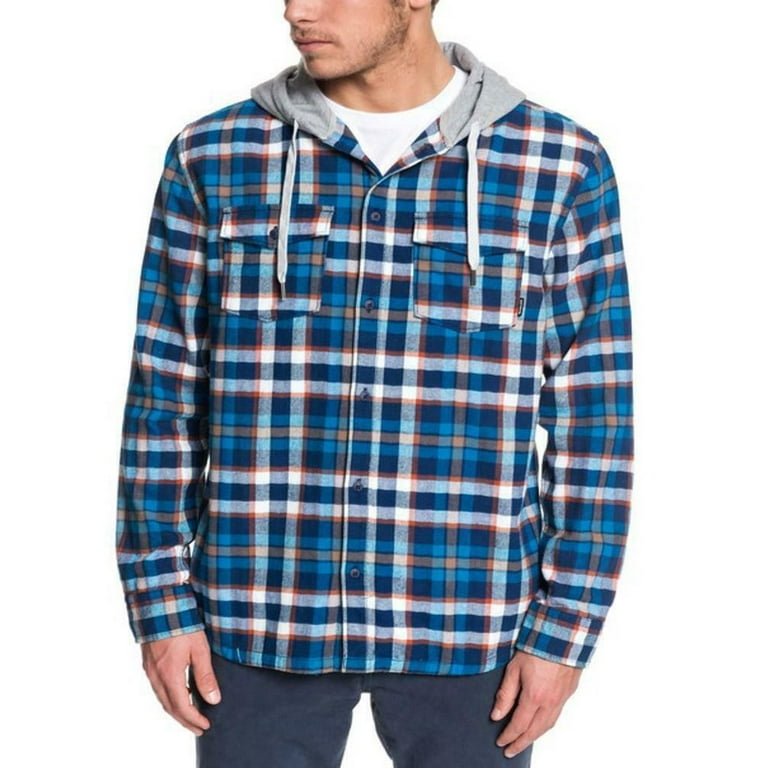 Quiksilver Men s Snap Up Long Sleeve Flannel Shirt Blue Size Small
