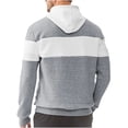 thumbnail image 6 of Mens Hooded Sweatshirt Drawstring Plaid Jacquard Color Block Long Sleeve Hoodies Casual Slim Fit Sweaters Tops with Pocket Light Gray M, 6 of 6