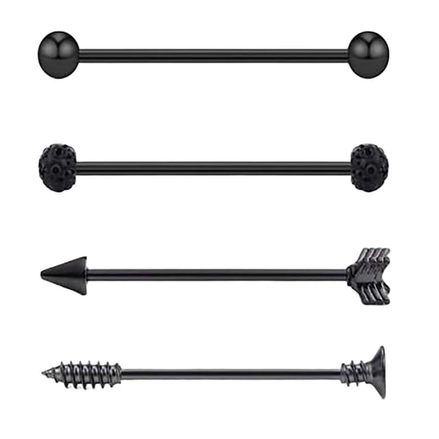 4pcs Pendientes de oreja con mancuernas de material acero inoxidable de moda para cumpleaños de Navidad Negro Yinane Aretes de acero inoxidable