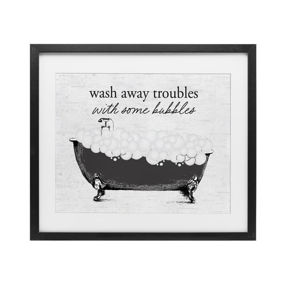 Uplifting Bubble Bath Rhyme Black Framed Print Under Glass, design by Lettered and Lined