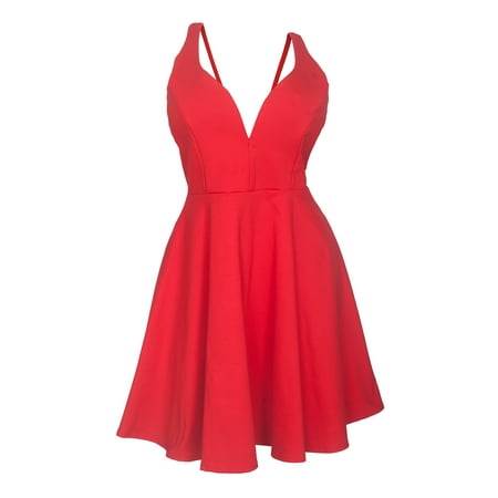 eVogues Plus Size Pleated Bodice Sleeveless Flare Dress Red 19618