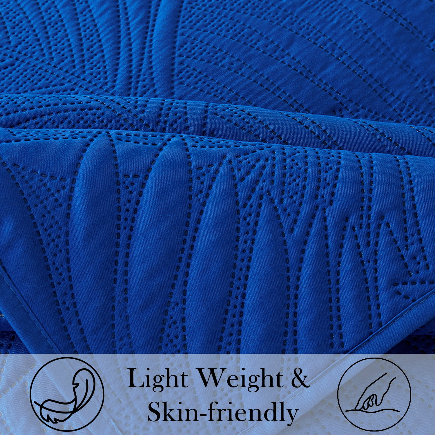 Evenhug 3-Piece Queen Quilt Set Soft Banana Leaves Pattern Bedding Set Lightweight Microfiber Ultrasonic Bedspread With Shams Suitable All Season(Royal Blue,90"x90")