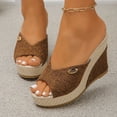 thumbnail image 2 of Rokment Cotton Linen Espadrilles Platform Wedge Sandals for Women 2026 Summer Beach Trendy Casual Peep Toe Extra Chunky Heeled Slip on Slides Backless Dressy Slippers Brown Size 7, 2 of 7