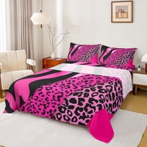 Homewish Chic Zebra Leopard Print Bed Sheets, Pink Wateroclor Art King Sheets, Modern Fashion Abstract Sheet Set, Luxury Bedroom Decor, 4pcs