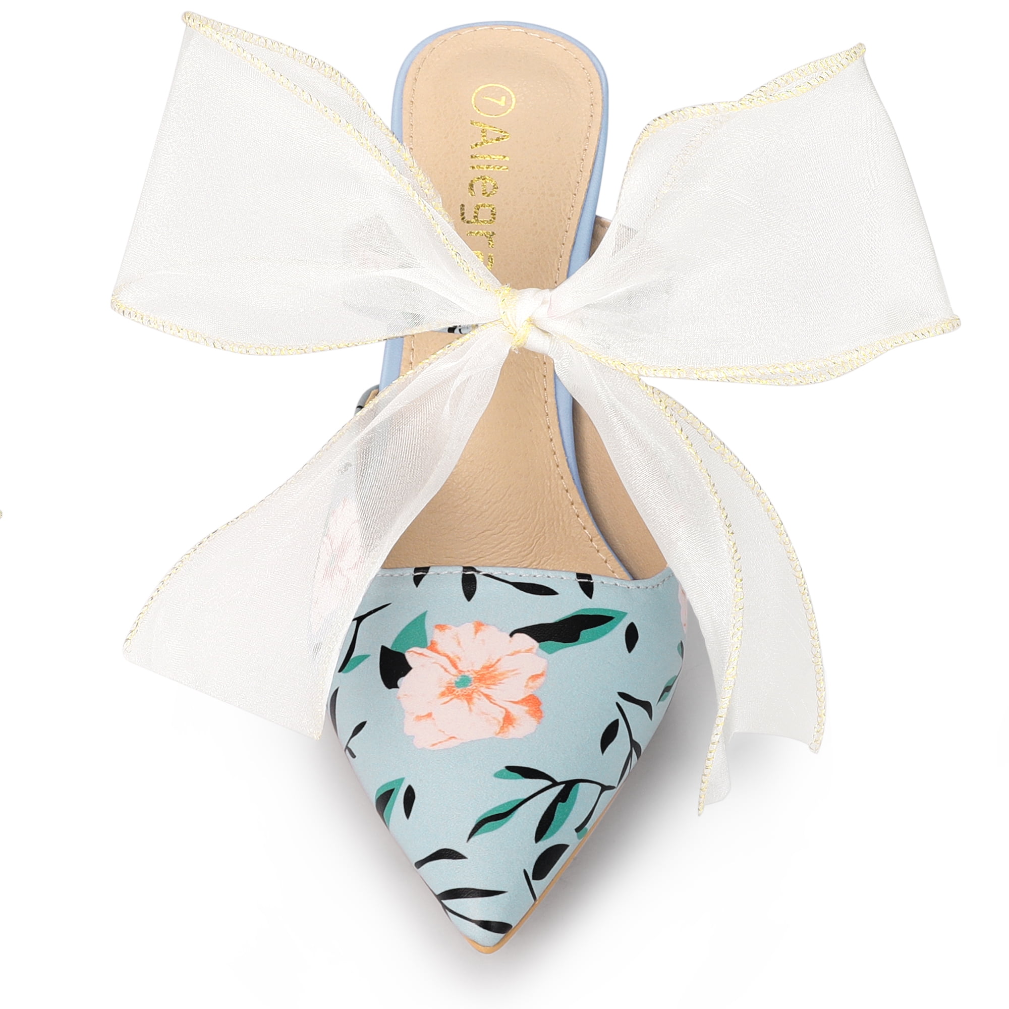 Unique Bargains Women's Floral Printed Lace Strap Stiletto Heels Mules